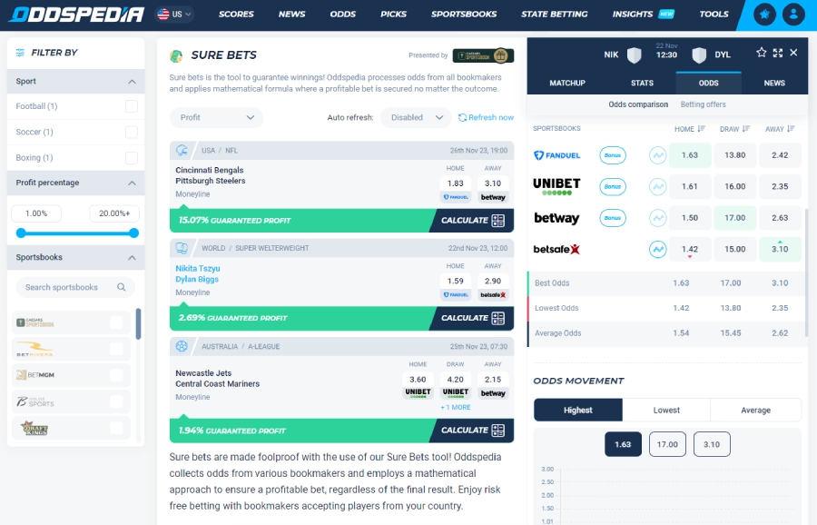 oddspedia odds comparison service