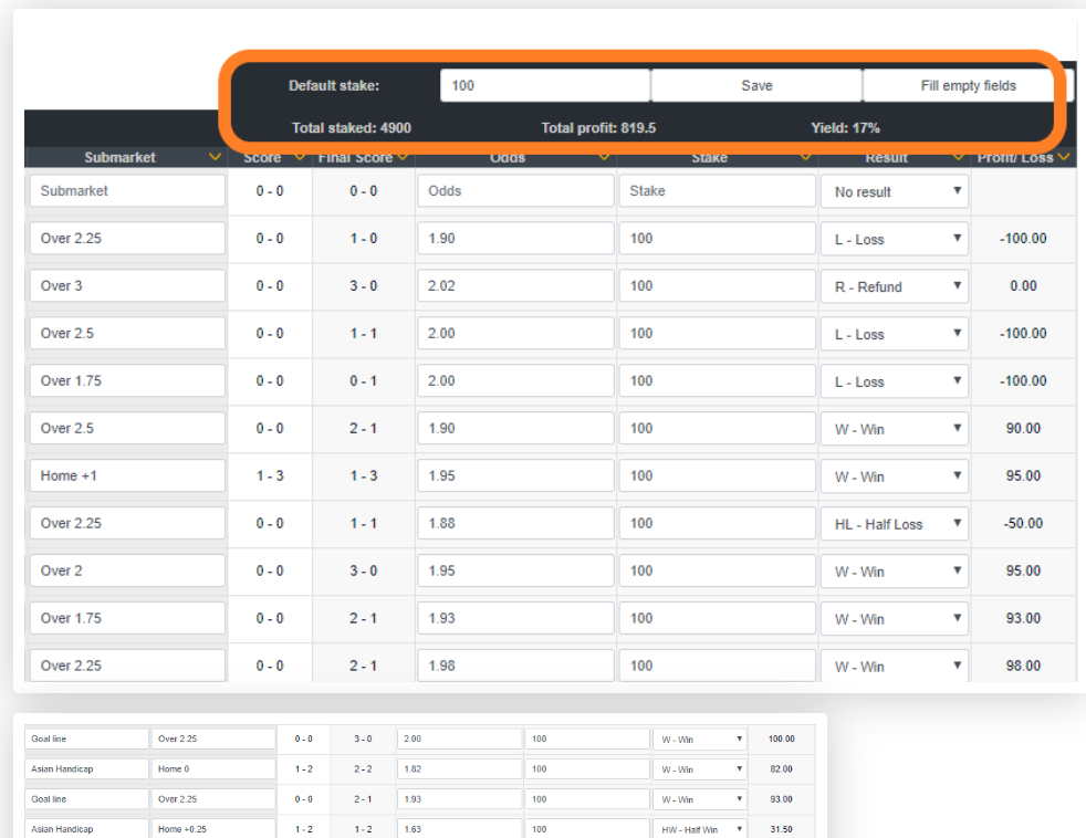 statisticsports user interface