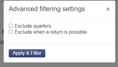 advanced filters screenshot: exclude quarters and bets when stake return is possible