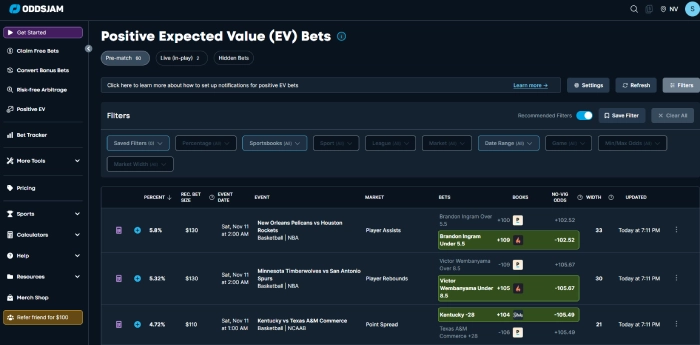 oddsjam pre-match value betting software